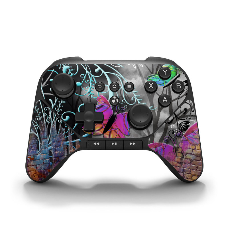 Amazon Fire Game Controller Skin design of Purple, Graphic design, Art, Pattern, Graffiti, Organism, Street art, Wall, Font, Illustration, with red, black, gray, purple, orange, blue, green colors