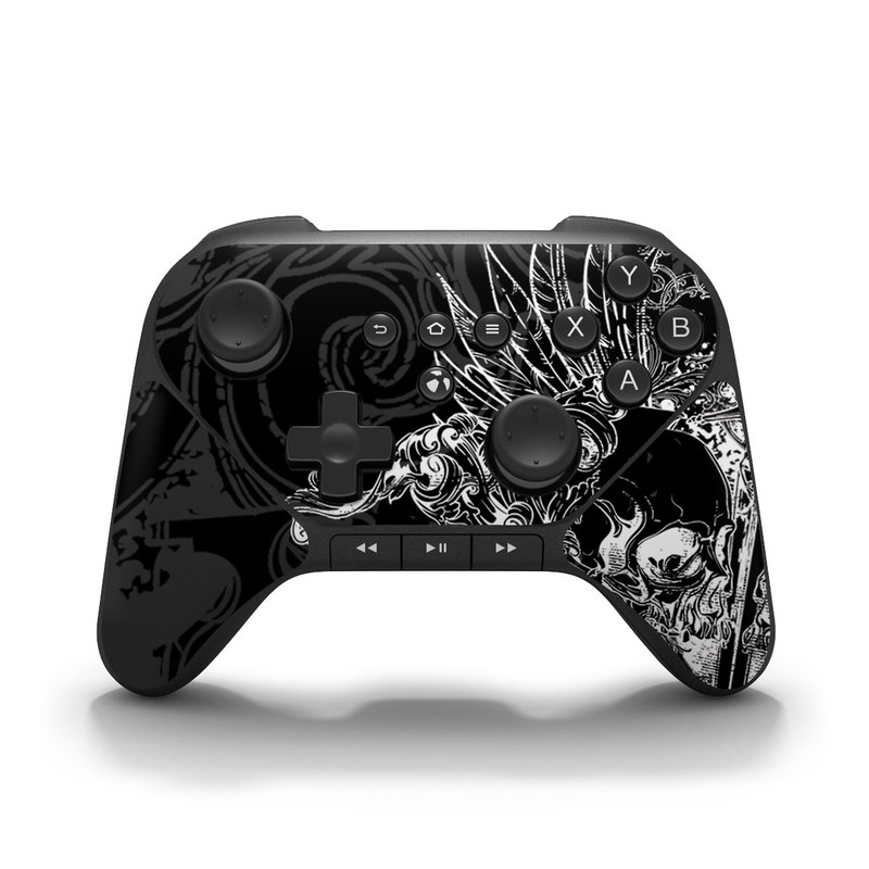 Amazon Fire Game Controller Skin design of Illustration, Art, Design, Monochrome, Graphic design, Pattern, Fictional character, Skull, Black-and-white, Graphics, with black, gray colors