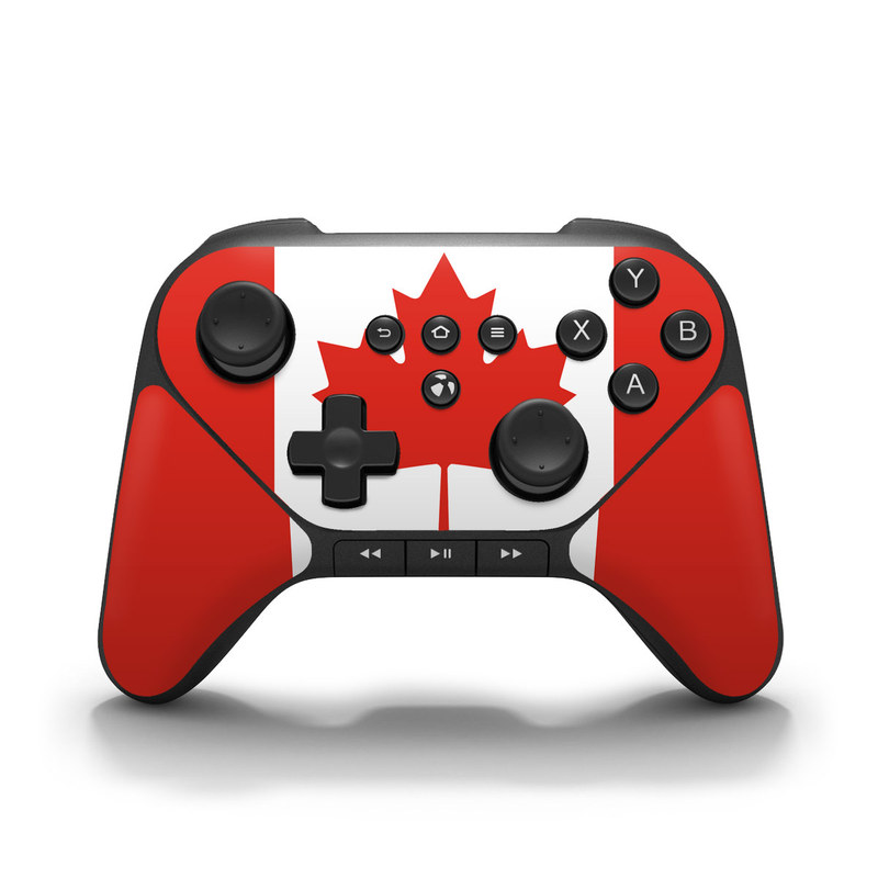 Amazon Fire Game Controller Skin design of Red, Maple leaf, Tree, Leaf, Woody plant, Flag, Plant, Plane, Red flag, Maple, with red, white colors
