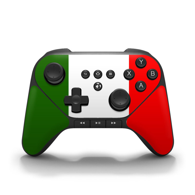 Amazon Fire Game Controller Skin design of Green, Red, Pink, Turquoise, Material property, Magenta, Font, Rectangle, Pattern, Graphic design, with white, red, green colors