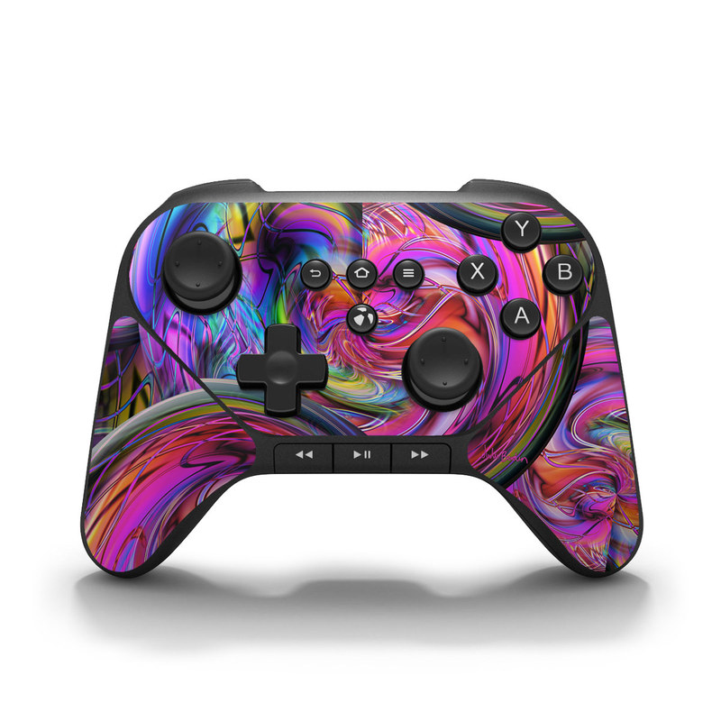 Amazon Fire Game Controller Skin design of Pattern, Psychedelic art, Purple, Art, Fractal art, Design, Graphic design, Colorfulness, Textile, Visual arts, with purple, black, red, gray, blue, green colors