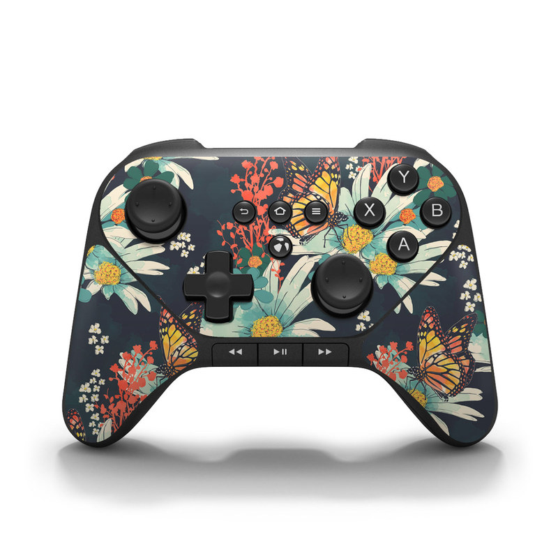 Amazon Fire Game Controller Skin design of Floral design, Pattern, Flower, Floristry, Textile, Botany, Plant, Visual arts, Design, Flower Arranging, with black, gray, green, red, blue, pink colors