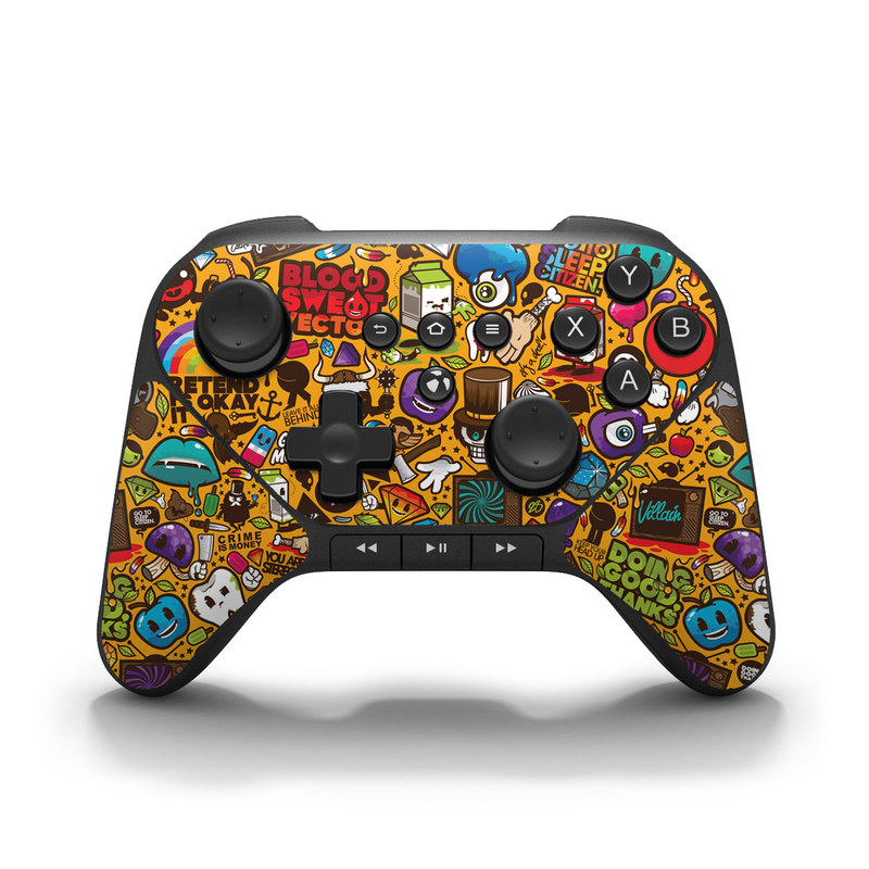 Amazon Fire Game Controller Skin design of Pattern, Psychedelic art, Visual arts, Art, Design, Illustration, Graphic design, Doodle, with black, green, red, gray, orange, blue colors