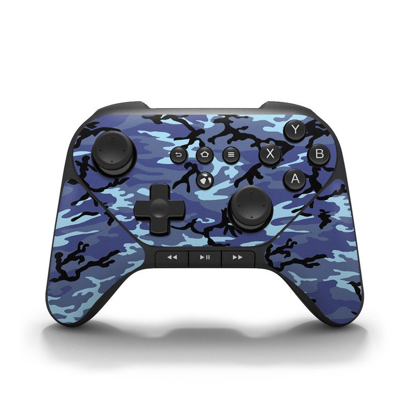 Amazon Fire Game Controller Skin design of Military camouflage, Pattern, Blue, Aqua, Teal, Design, Camouflage, Textile, Uniform, with blue, black, gray, purple colors