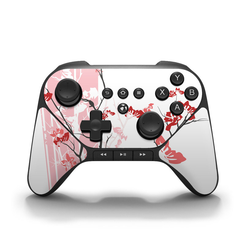 Amazon Fire Game Controller Skin design of Branch, Red, Flower, Plant, Tree, Twig, Blossom, Botany, Pink, Spring with white, pink, gray, red, black colors