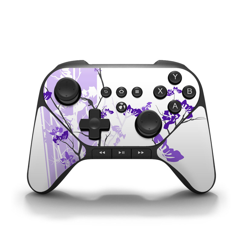 Amazon Fire Game Controller Skin design of Branch, Purple, Violet, Lilac, Lavender, Plant, Twig, Flower, Tree, Wildflower, with white, purple, gray, pink, black colors