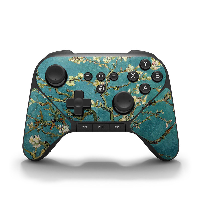 Amazon Fire Game Controller Skin design of Tree, Branch, Plant, Flower, Blossom, Spring, Woody plant, Perennial plant with blue, black, gray, green colors
