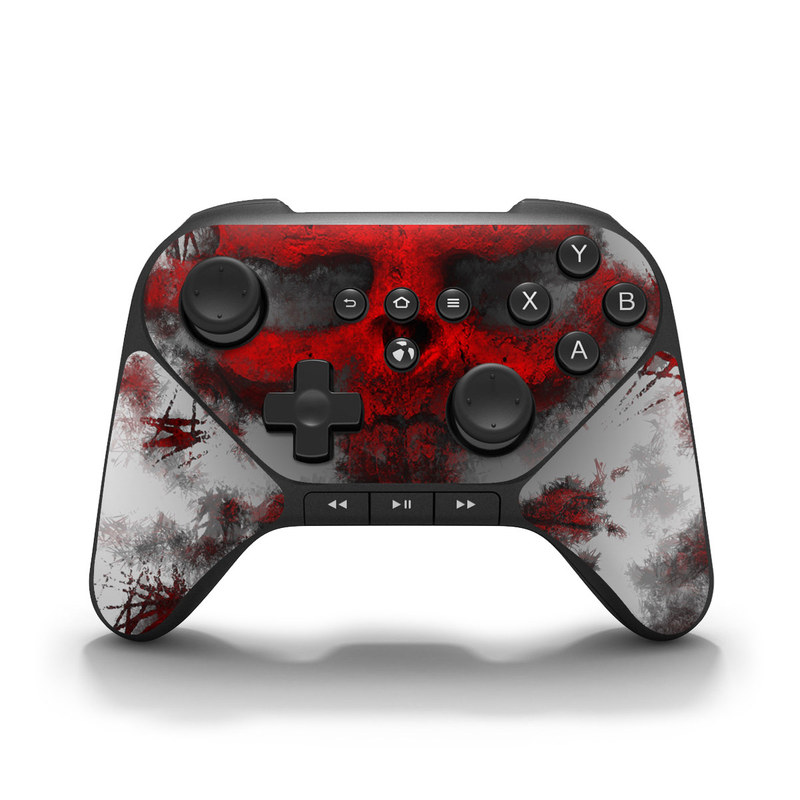 Amazon Fire Game Controller Skin design of Red, Graphic design, Skull, Illustration, Bone, Graphics, Art, Fictional character with red, gray, black, white colors