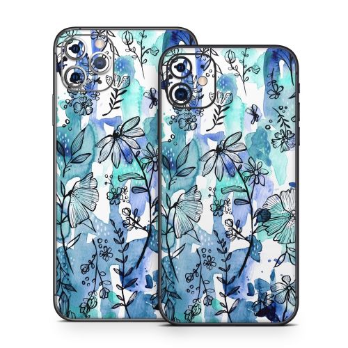 Blue Ink Floral iPhone 11 Series Skin