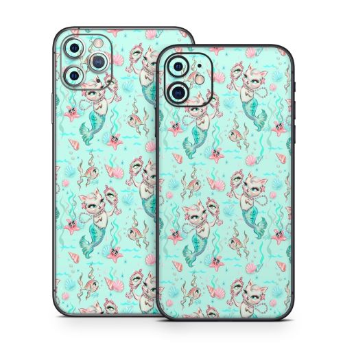 Merkittens with Pearls Aqua iPhone 11 Series Skin