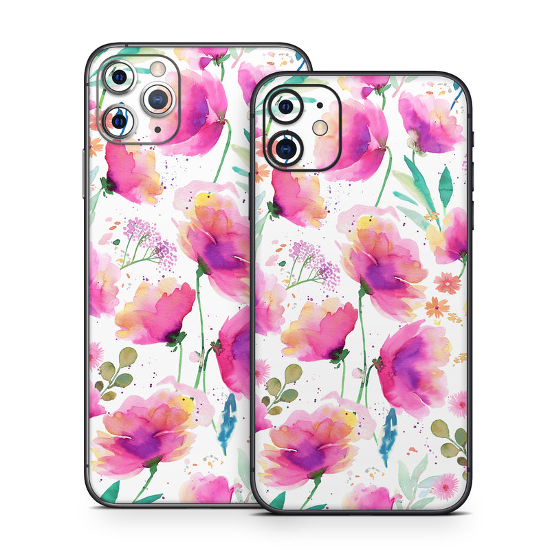 iPhone 11 Series Skin design of Pink, Watercolor painting, Art Paint, Creative arts, Paint, Floral design, Geraniums, with white, pink, purple, green, yellow, orange colors