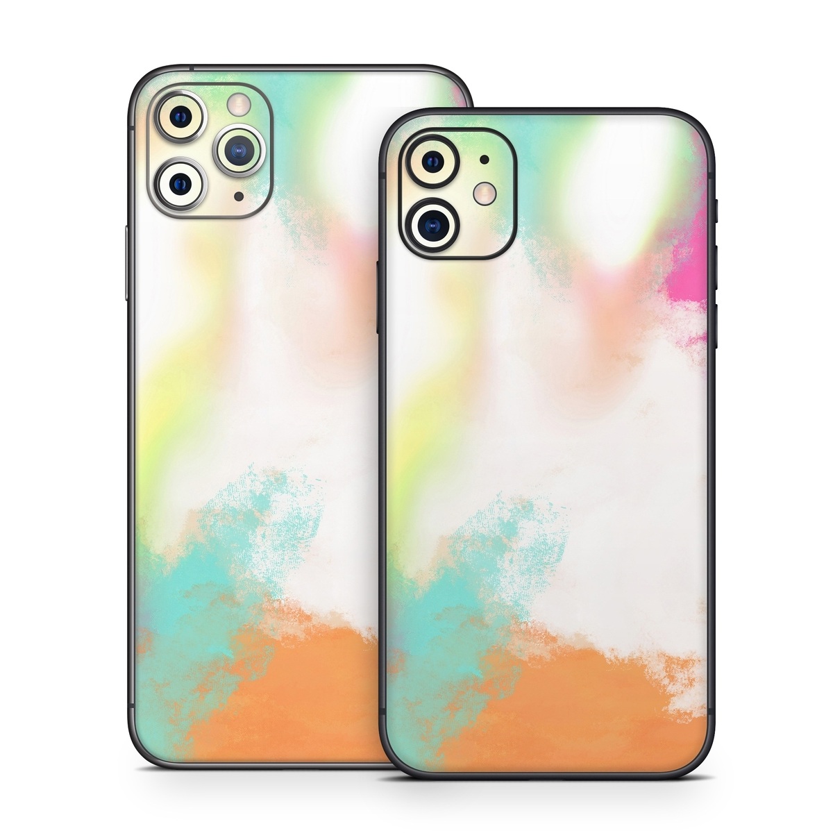 iPhone 11 Series Skin design of Sky, Yellow, Orange, Pink, Art, Illustration, Visual Arts, Pattern, Colorfulness, Watercolor Paint, with white, pink, orange, yellow, blue, brown colors