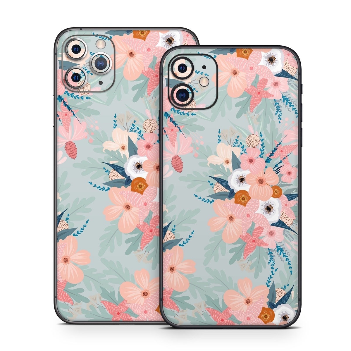 iPhone 11 Series Skin design of Pattern, Aqua, Wrapping paper, Textile, Design, Floral design, Wildflower, Plant, Pedicel, Blossom, with pink, red, blue, white colors