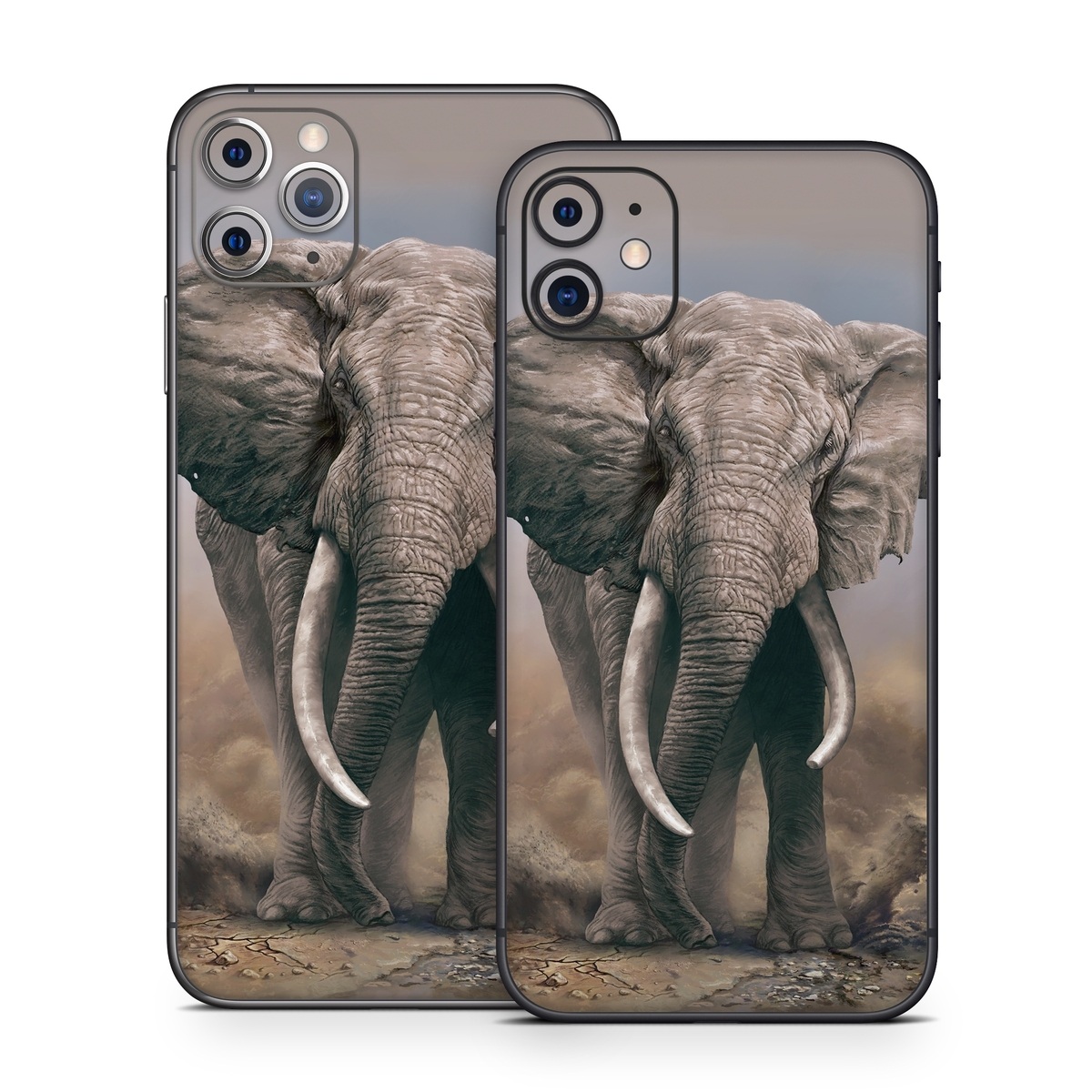 iPhone 11 Series Skin design of Elephants and Mammoths, Terrestrial animal, Indian elephant, African elephant, Wildlife, Tusk, Snout, Organism, Working animal, Illustration, with brown, gray, white colors