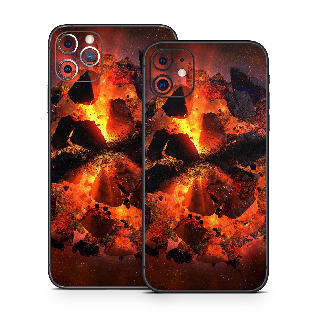 iPhone 11 Series Skin design of Flame, Heat, Fire, Space, Atmosphere, Charcoal, Explosion, Geological phenomenon, Ash, Graphics, with black, red colors