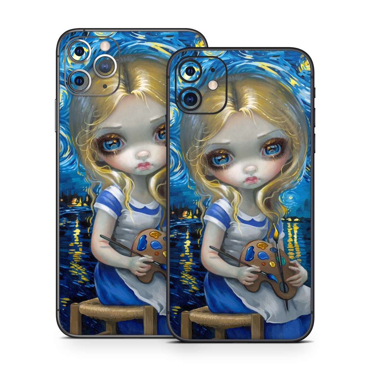 iPhone 11 Series Skin design of Blue, Illustration, Cg artwork, Doll, Art, Acrylic paint, Painting, Toy, Fictional character, Visual arts, with blue, yellow, white, brown, red colors