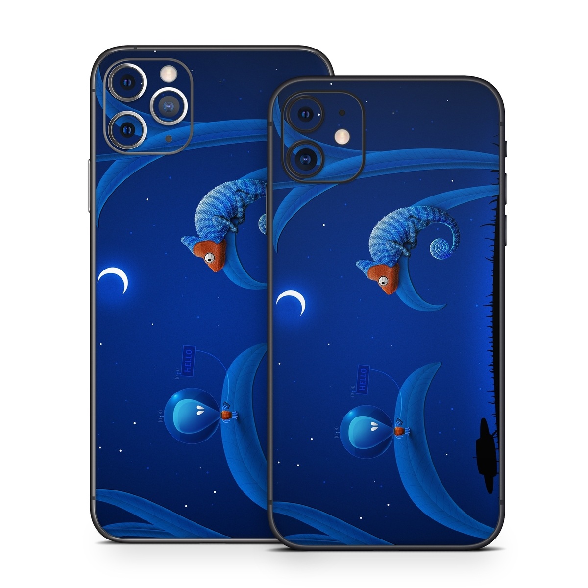 iPhone 11 Series Skin design of Organism, Astronomical object, Space, Illustration, Night, Graphics, with black, blue, orange colors