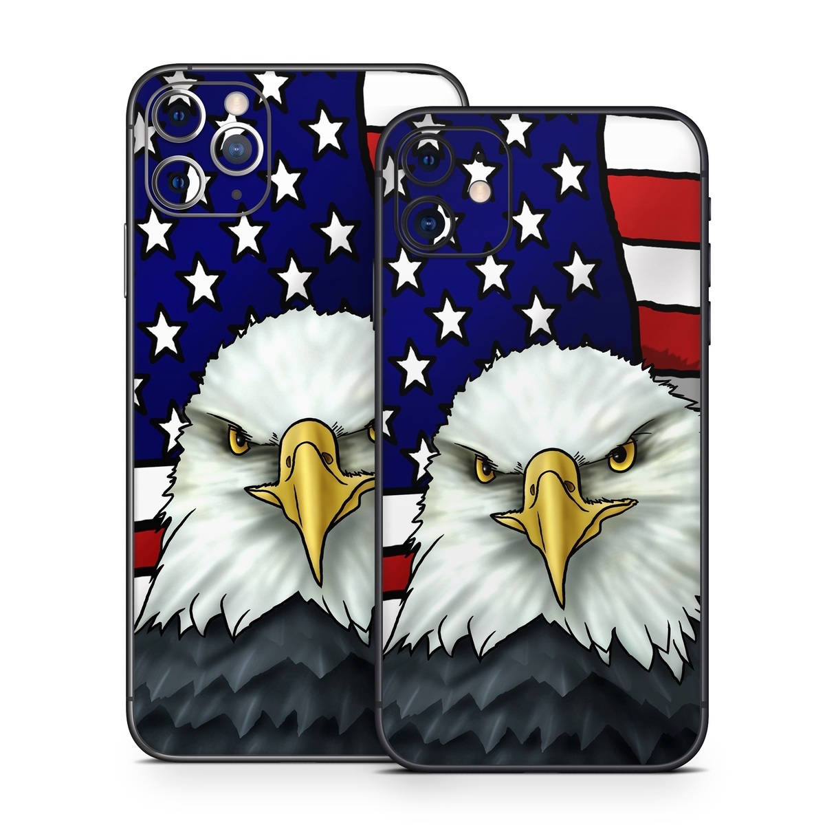 iPhone 11 Series Skin design of Bald eagle, Eagle, Bird, Bird of prey, Accipitridae, Beak, Accipitriformes, Sea eagle, Flag, with white, gray, blue, yellow, red colors
