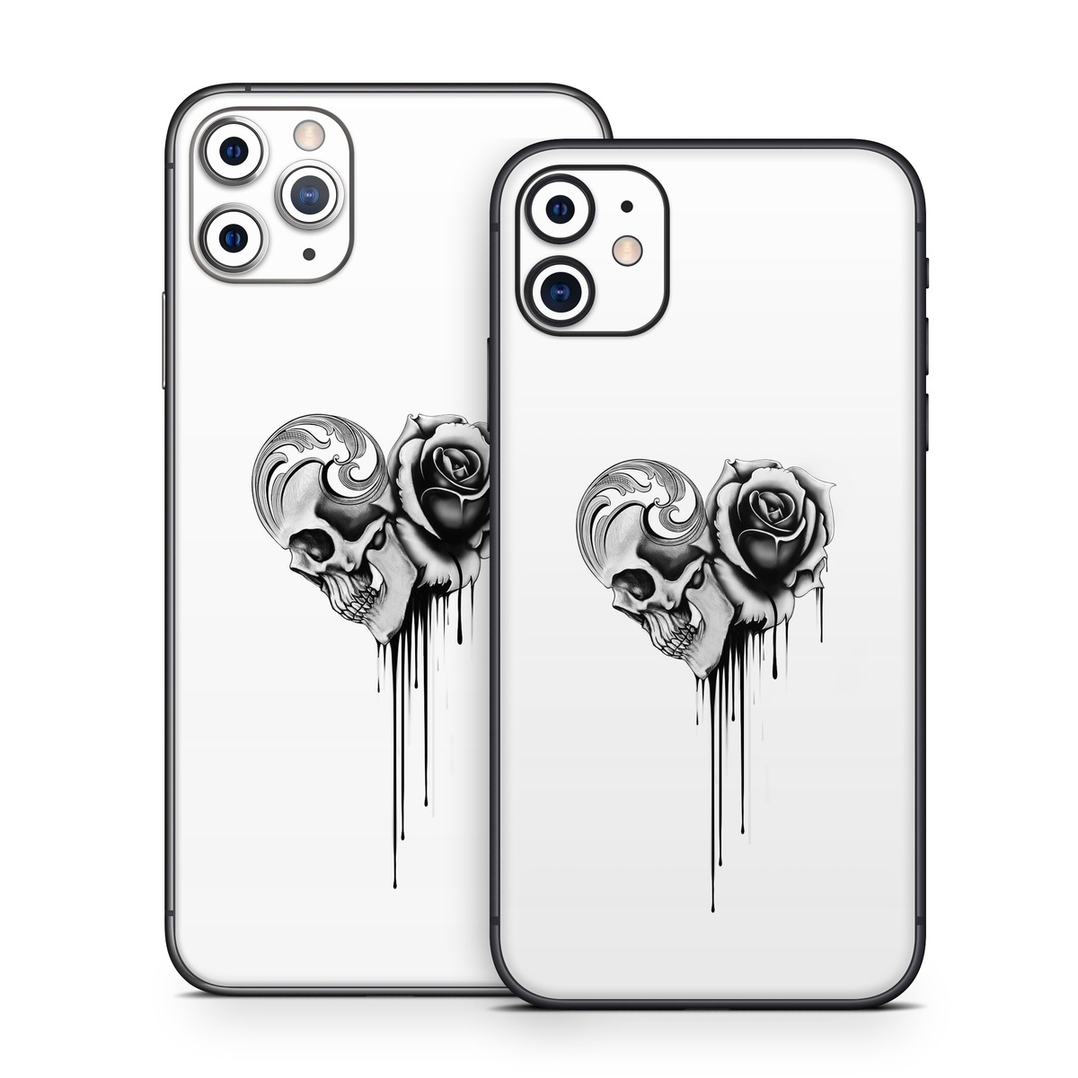 iPhone 11 Series Skin design of Black-and-white, Illustration, Monochrome, Rose, Plant, Style, Metal, Drawing, with white, black, gray colors