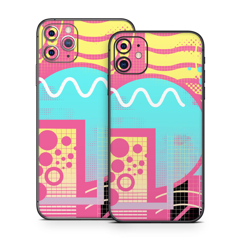 iPhone 11 Series Skin design of Textile, Organism, Font, Art, Pink, Rectangle, Line, Aqua, Magenta, Circle, with pink, yellow, blue, black, white colors