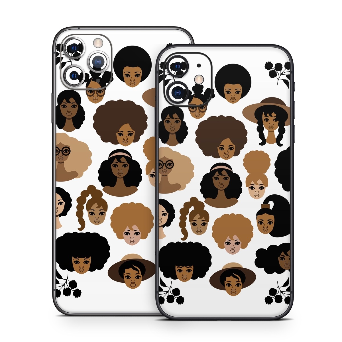 iPhone 11 Series Skin design of Hair, People, Facial expression, Hairstyle, Cartoon, Head, Afro, Clip art, Font, Black hair, with black, brown, white colors