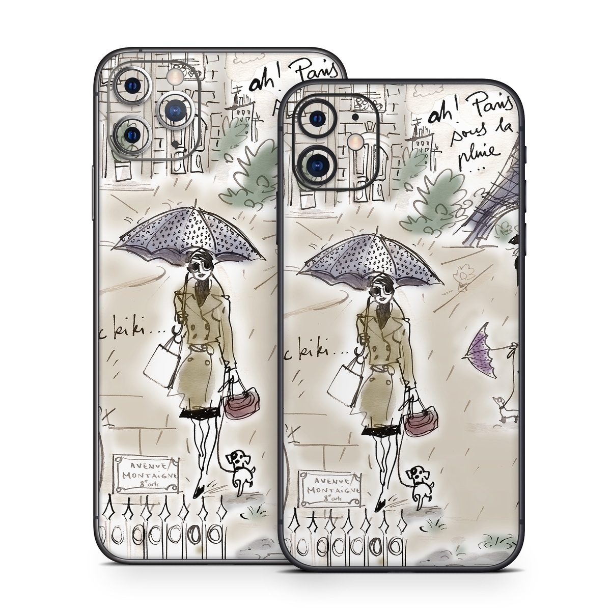 iPhone 11 Series Skin design of Cartoon, Umbrella, Illustration, Organism, Art, Fiction, Fictional character, with brown, gray, purple colors