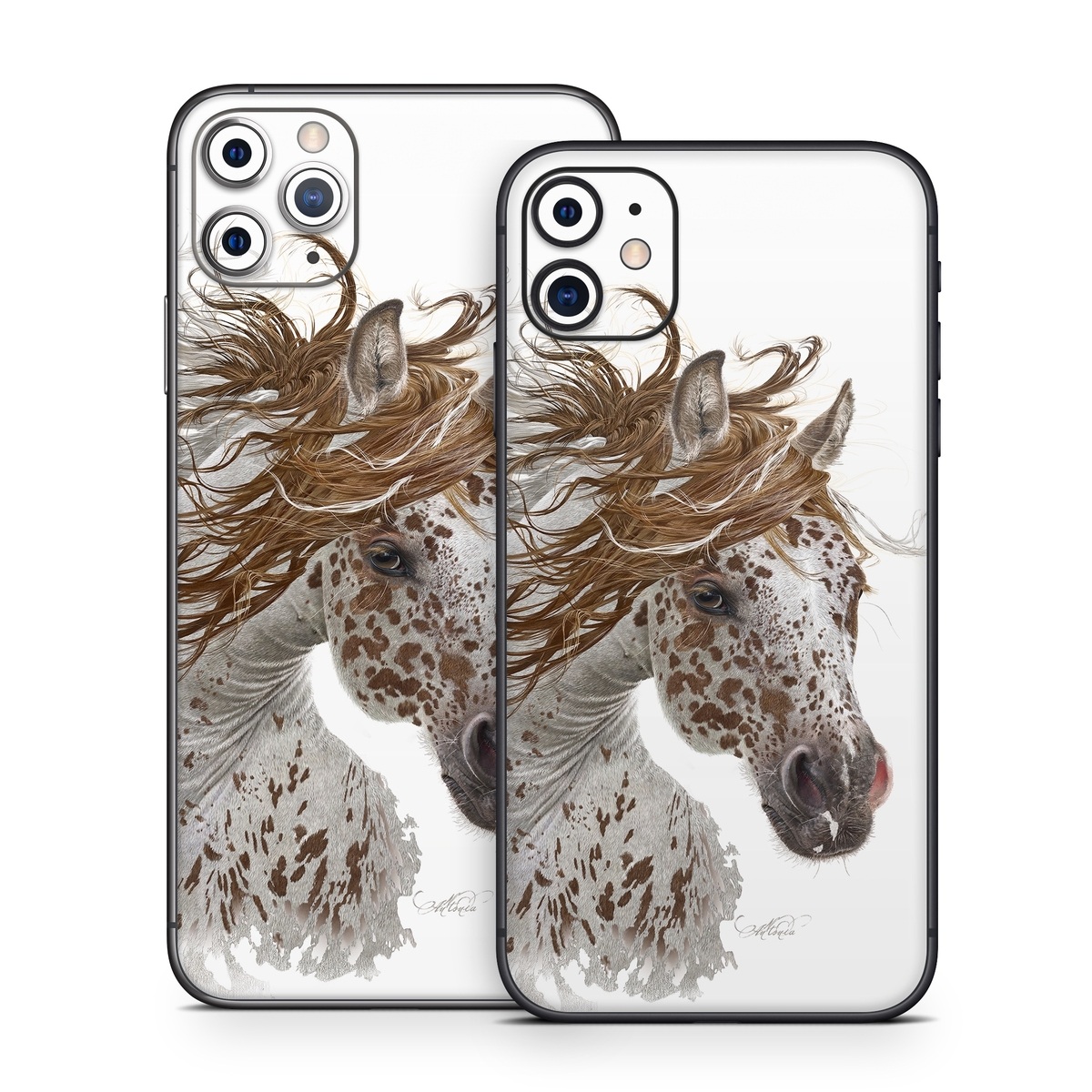 iPhone 11 Series Skin design of Horse, Mane, Mustang horse, Illustration, Snout, Animal figure, Drawing, Stallion, Liver, Mare, with white, brown colors