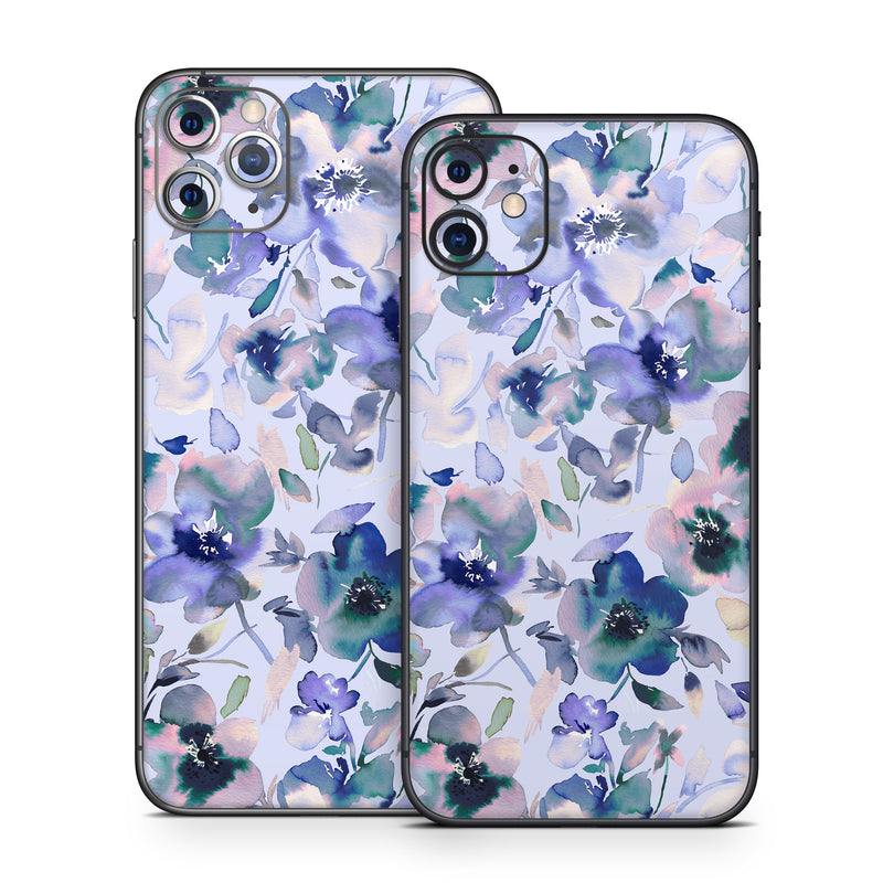 iPhone 11 Series Skin design of Blue, Flower, Petal, Pink, Purple, Wildflower, Watercolor painting, Floral design, Lobelias, Borages, with white, purple, black, pink, green colors