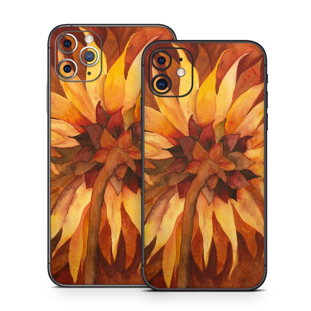iPhone 11 Series Skin design of Sunflower, Flower, sunflower, Yellow, Painting, Plant, Petal, Still life photography, Flowering plant, Still life, with yellow, brown, orange colors