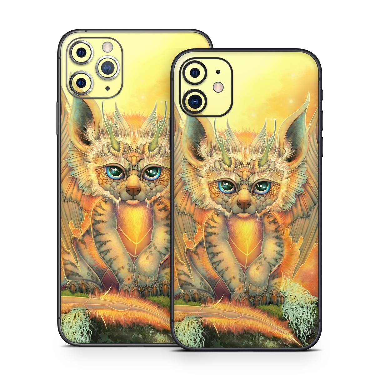 iPhone 11 Series Skin design of Nature, Mammal, Art, Fawn, Owl, Illustration, Tail, Fictional character, Visual arts, Terrestrial animal, with yellow, orange, green, white, black colors
