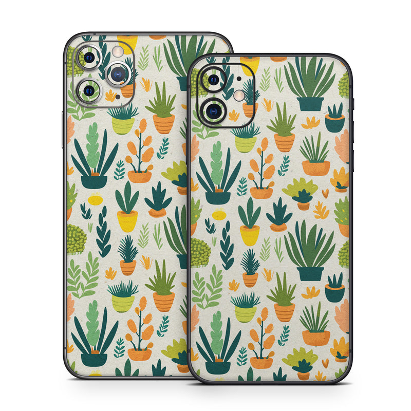 iPhone 11 Series Skin design of Flower, Plant, Petal, Textile, Botany, Art, Creative arts, Flowering plant, Porcelain, Groundcover, with white, green, brown, yellow, orange colors