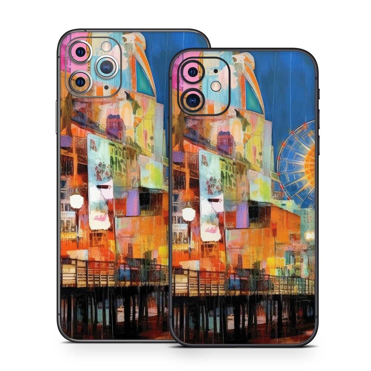 iPhone 11 Series Skin design of Light, World, Window, Tints and shades, City, Art, Leisure, Event, Building, Ferris wheel, with black, white, blue, pink, red, orange, yellow, green colors