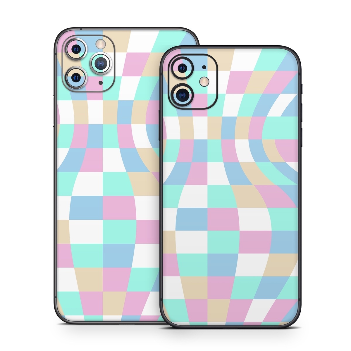 iPhone 11 Series Skin design of Azure, Textile, Rectangle, Art, Pink, Painting, Aqua, Font, Magenta, Material property, with white, blue, pink colors