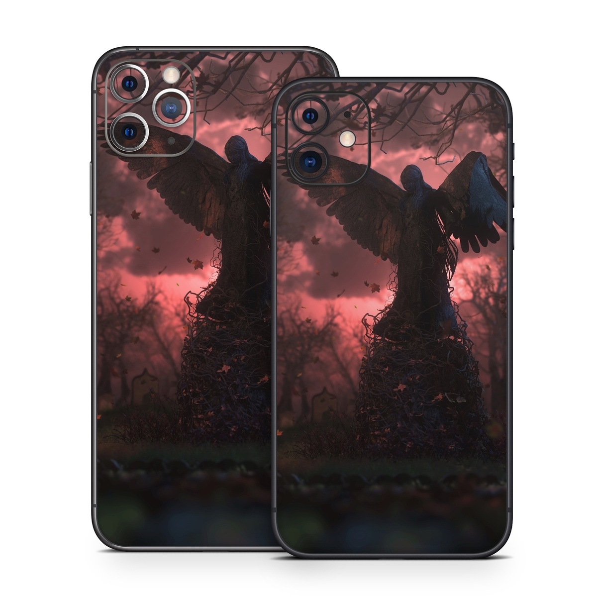 iPhone 11 Series Skin design of Nature, Sky, Atmospheric phenomenon, Tree, Atmosphere, Darkness, Night, Screenshot, Cg artwork, Fictional character, with black, red colors