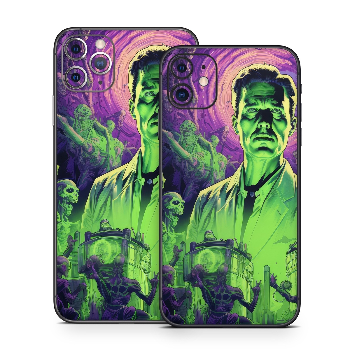 iPhone 11 Series Skin design of Art, Cool, Fictional character, Illustration, Painting, Electric blue, Visual arts, Artist, Event, Drawing, with black, green, purple colors