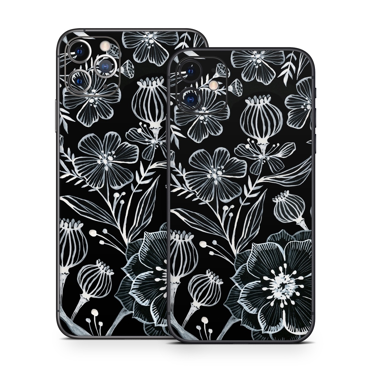iPhone 11 Series Skin design of Pattern, Black-and-white, Flower, Monochrome photography, Plant, Design, Monochrome, Botany, Wildflower, Visual arts, with black, white colors