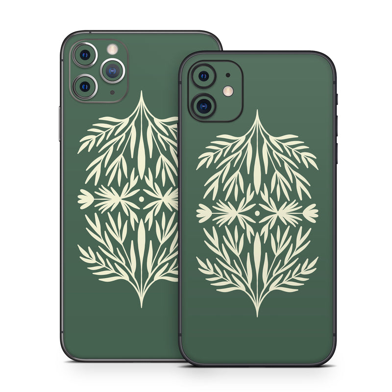iPhone 11 Series Skin design of Plant, Terrestrial plant, Art, Triangle, Symmetry, Pattern, Electric blue, Graphics, Grass, Visual arts, with green, white colors
