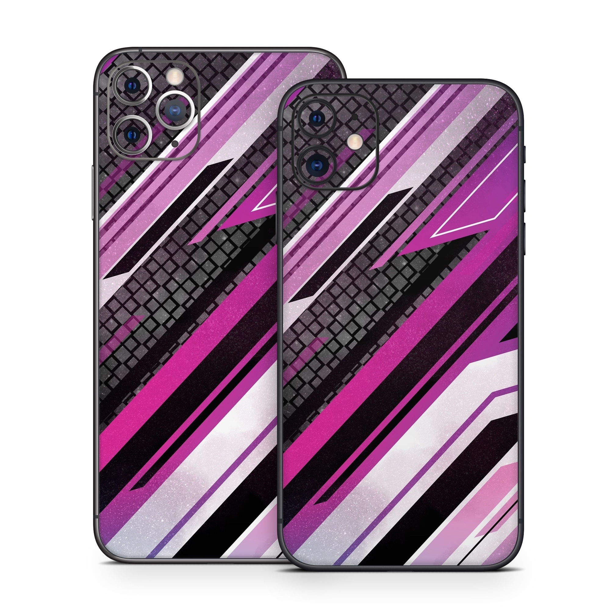 iPhone 11 Series Skin design of Automotive lighting, Hood, Grille, Purple, Automotive design, Automotive exterior, Violet, Motor vehicle, Pink, Line, with black, purple, white, gray, pink colors