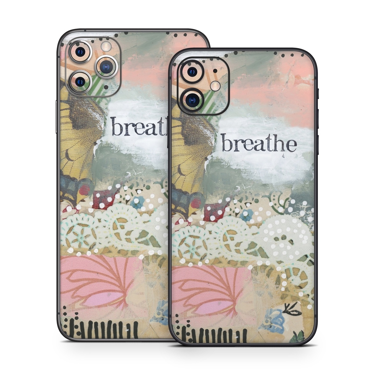 iPhone 11 Series Skin design of Butterfly, Moths and butterflies, Insect, Pollinator, Organism, Illustration, Brush-footed butterfly, Art, Fictional character, Wildflower, with pink, brown, white, black, red, blue, green colors