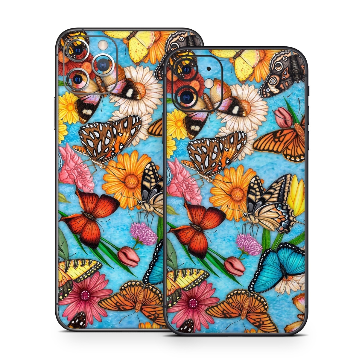 iPhone 11 Series Skin design of Cynthia (subgenus), Butterfly, Monarch butterfly, Moths and butterflies, Brush-footed butterfly, Pollinator, Insect, Pattern, Design, Organism, with blue, pink, orange, yellow, red colors