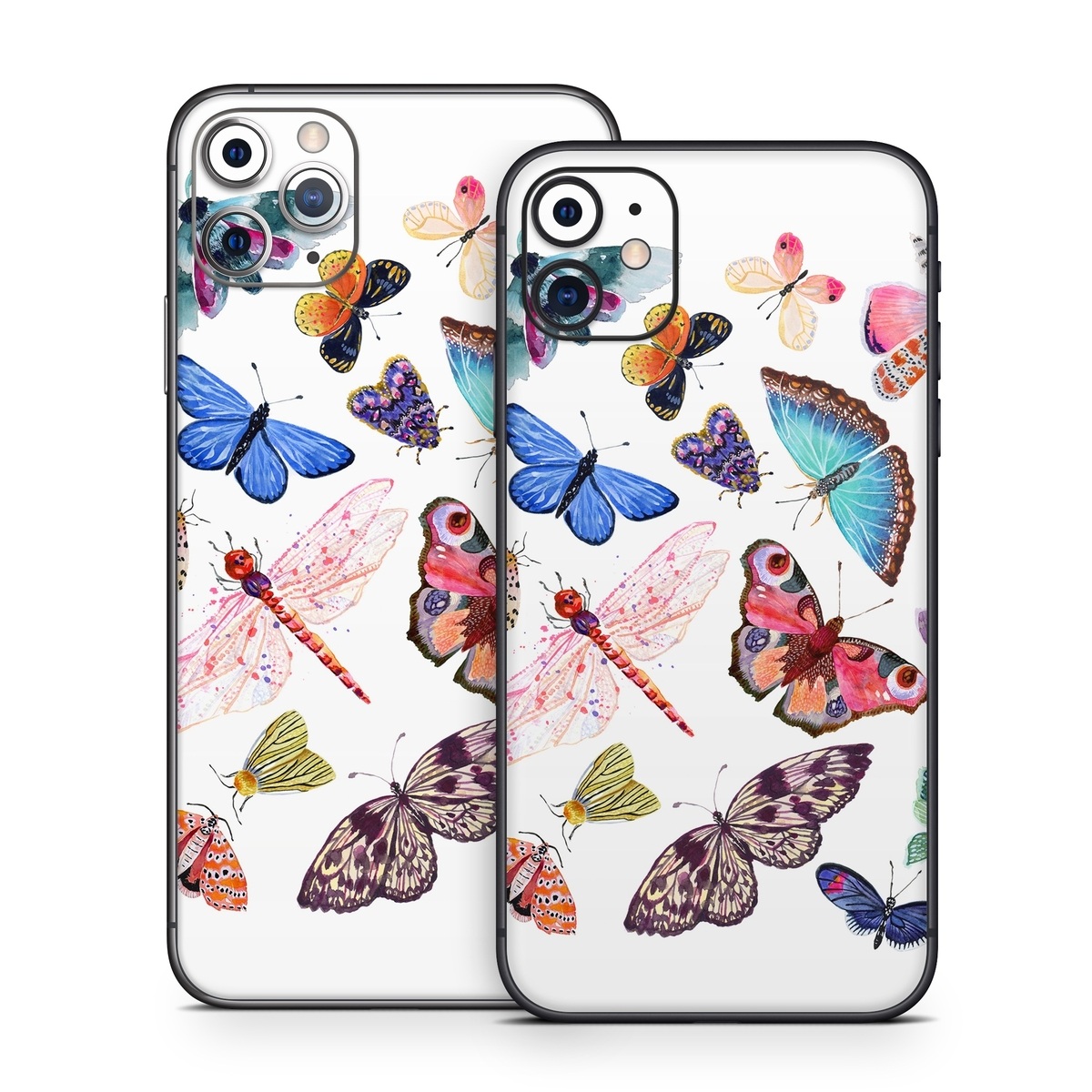 iPhone 11 Series Skin design of Butterfly, Pollinator, Insect, Arthropod, Organism, Moths and butterflies, Art, Symmetry, Wing, Illustration, with white, blue, green, red, yellow, orange, pink, brown, purple colors
