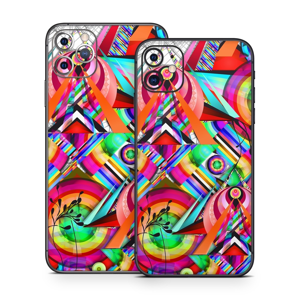 iPhone 11 Series Skin design of Psychedelic art, Pattern, Design, Graphic design, Colorfulness, Visual arts, Circle, Art, with red, pink, green, yellow, orange colors