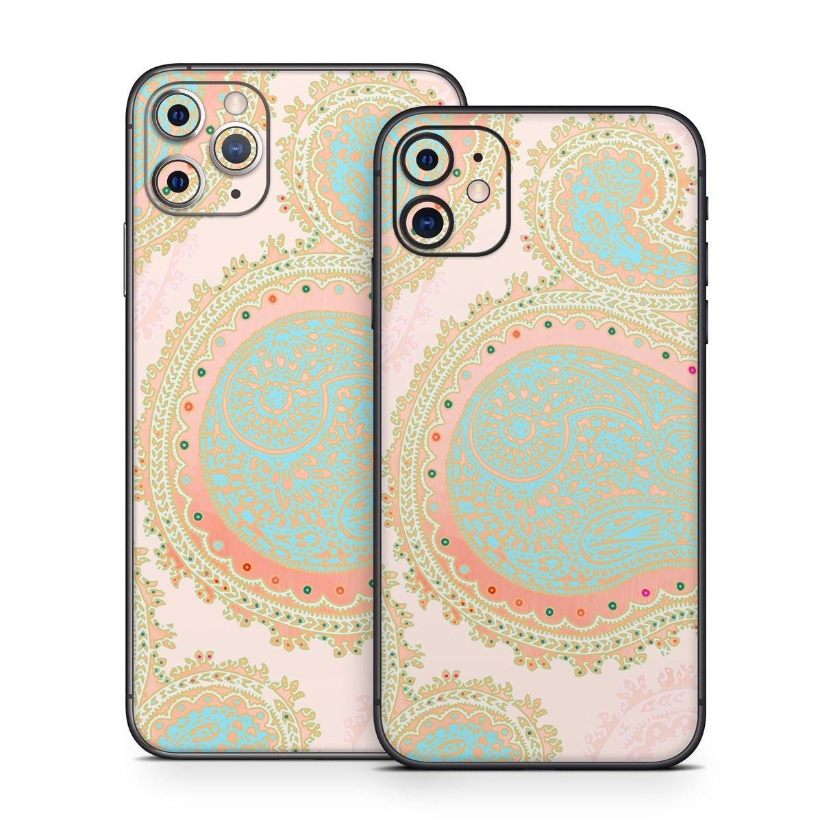 iPhone 11 Series Skin design of Pattern, Visual arts, Paisley, Pink, Design, Motif, Line, Wallpaper, Peach, with pink, blue, red colors