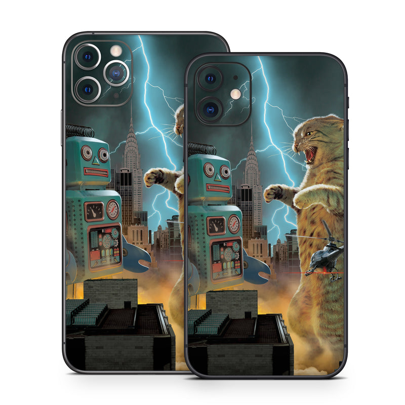 iPhone 11 Series Skin design of Lightning, Felidae, Carnivore, Art, Whiskers, Big cats, Cg artwork, Terrestrial animal, Small to medium-sized cats, Thunder, with black, blue, red, yellow, white, brown, gray, orange colors