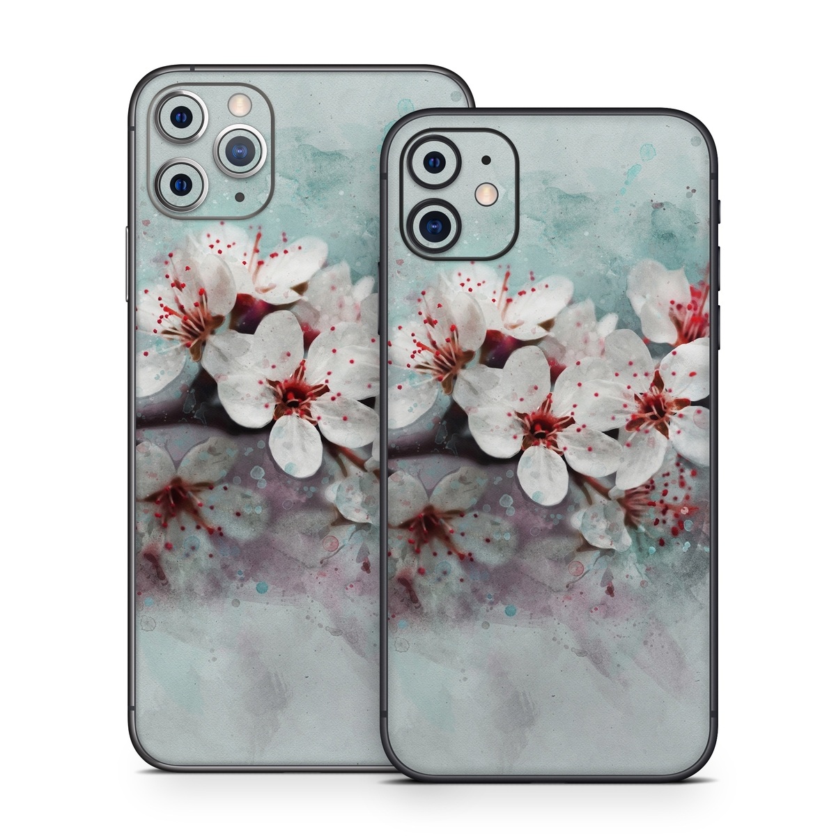 iPhone 11 Series Skin design of Blossom, Flower, Cherry blossom, Watercolor paint, Plant, Spring, Pink, Petal, Branch, Painting, with white, gray, red, pink, purple, blue colors