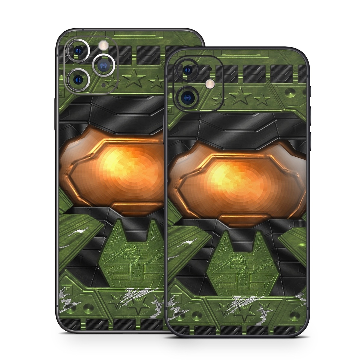 iPhone 11 Series Skin design of Green, Fictional character, Games, Fiction, Pc game, Illustration, Strategy video game, Digital compositing, Art, Screenshot, with green, yellow, orange, black colors