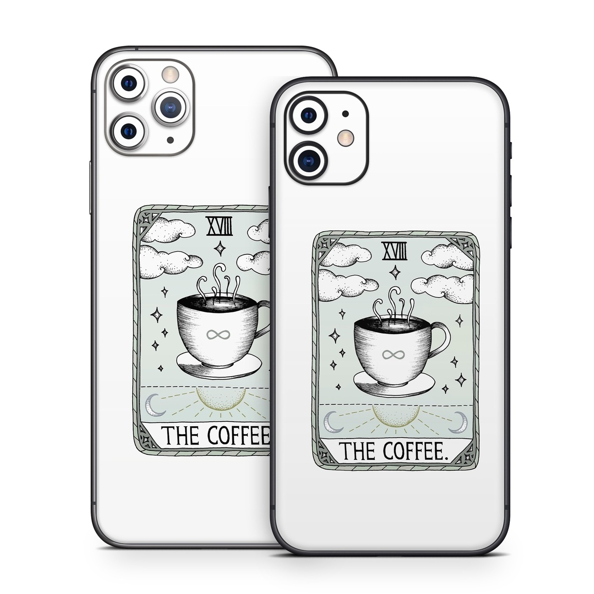 iPhone 11 Series Skin design of Cup, Cartoon, Drinkware, Coffee cup, Tableware, Teacup, Illustration, Drink, Line art, with white, black, green, gray, yellow colors