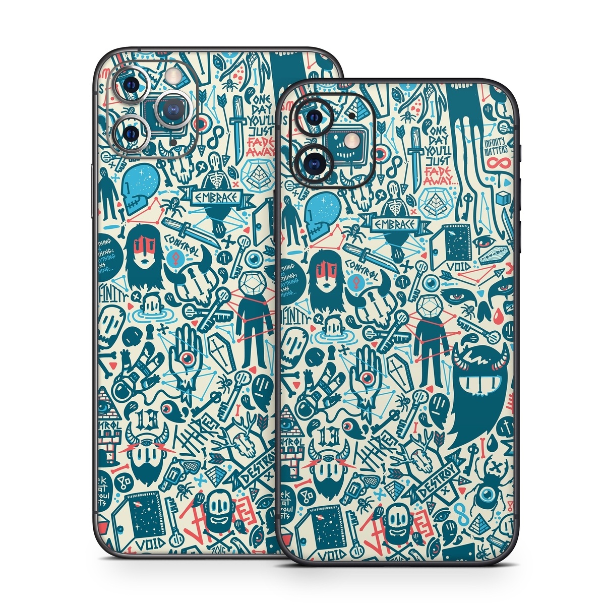 iPhone 11 Series Skin design of Pattern, Psychedelic art, Turquoise, Art, Design, Visual arts, Line, Drawing, Doodle, Graphic design, with white, green, blue, red colors