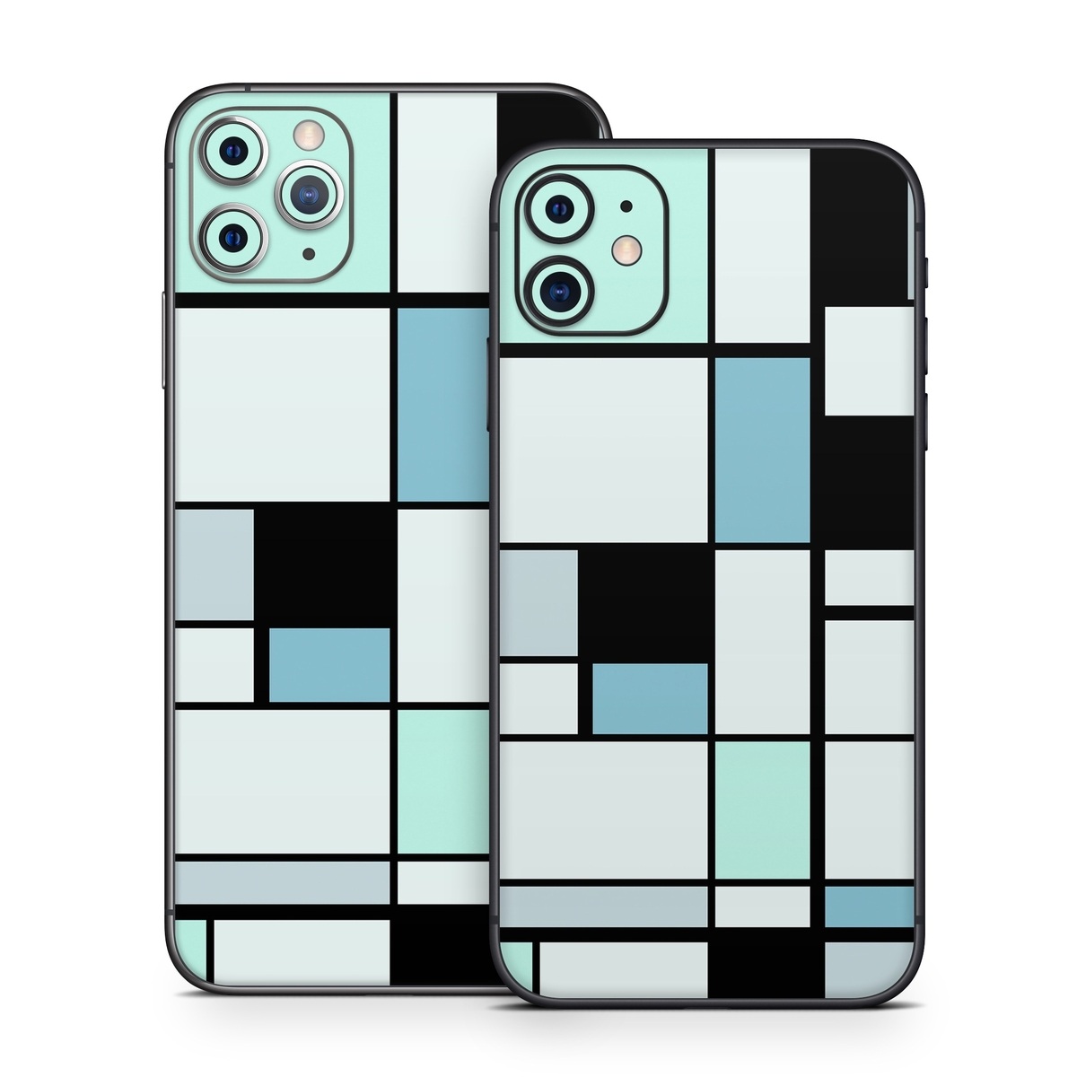 iPhone 11 Series Skin design of Blue, Line, Turquoise, Pattern, Rectangle, Design, Parallel, Square, Symmetry, Tints and shades, with black, blue, green colors