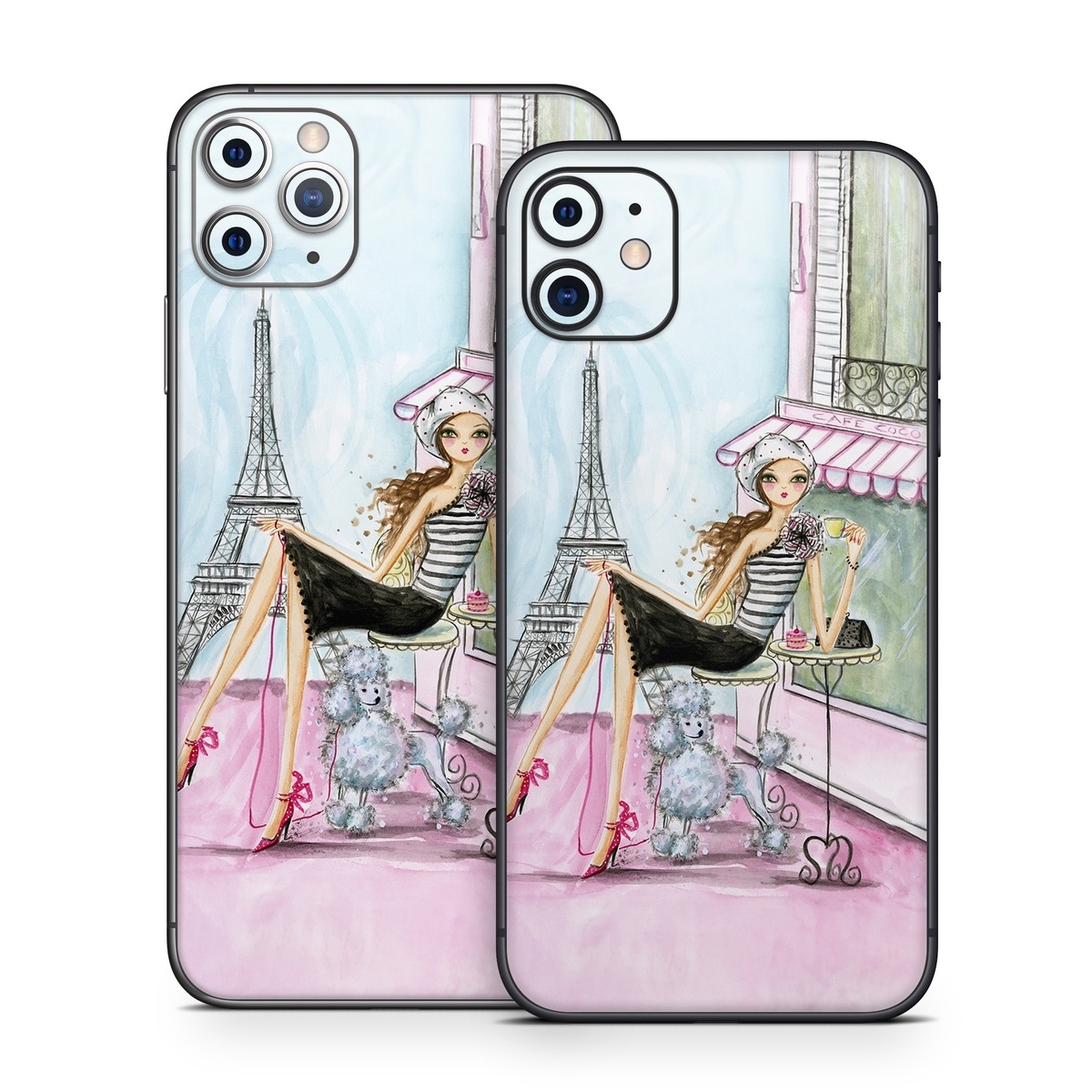 iPhone 11 Series Skin design of Pink, Illustration, Sitting, Konghou, Watercolor paint, Fashion illustration, Art, Drawing, Style, with gray, purple, blue, black, pink colors